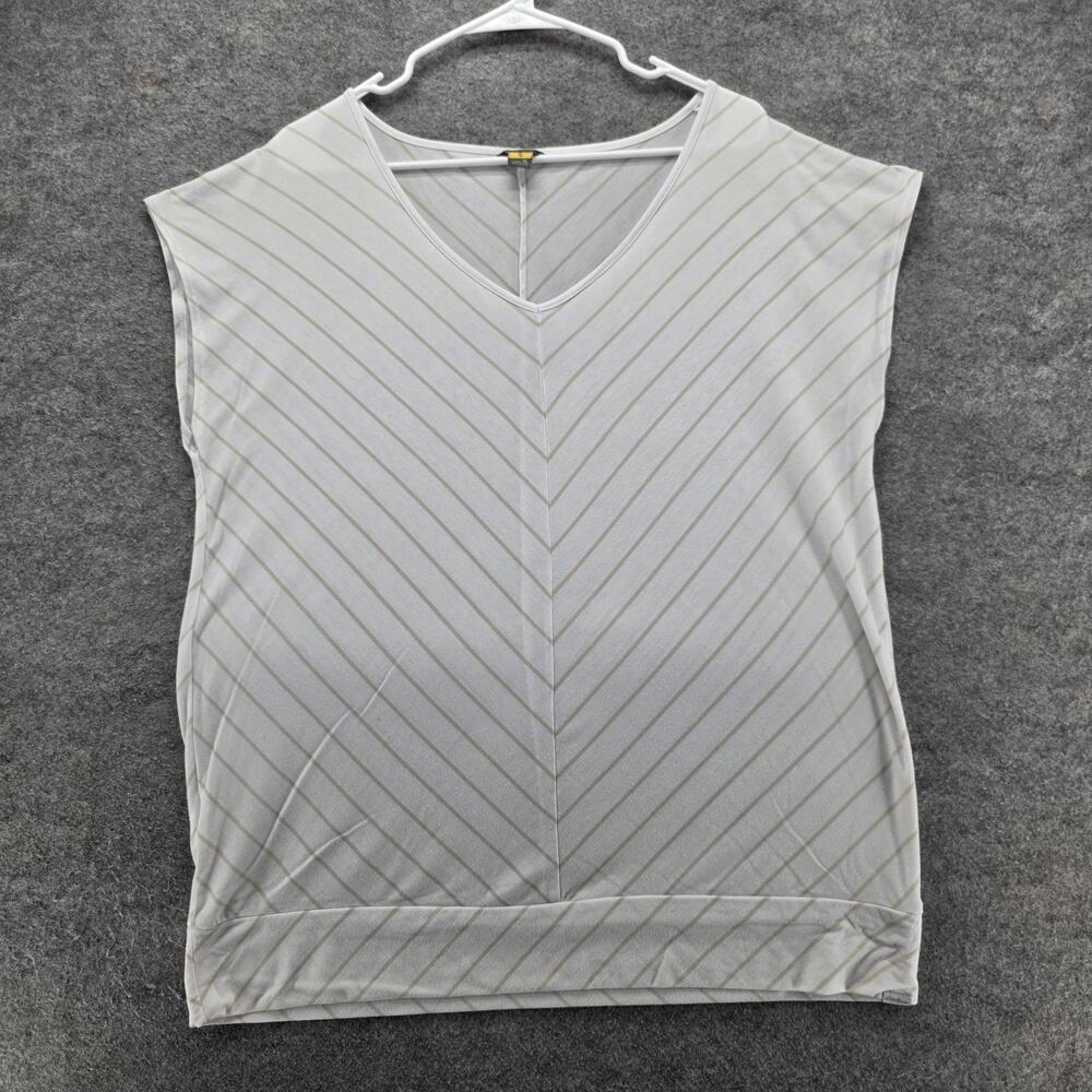 Eddie Bauer Shirt Womens XL White Chevron Stripe V-Neck Cap Sleeve Tencel